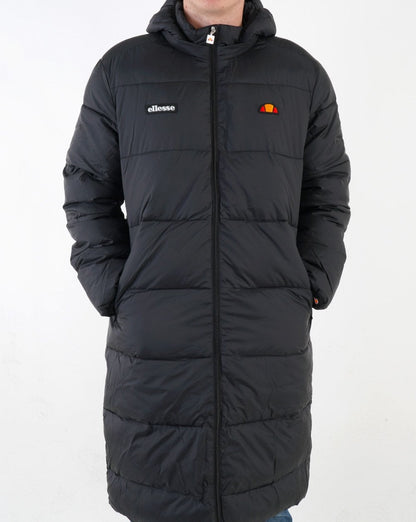 Ellesse – Lange Pufferjacke in Schwarz