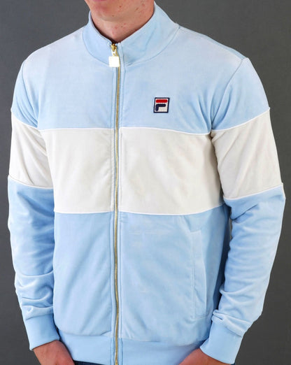 Fila Vintage Velours Trainingsjacke Himmelblau/Off-White