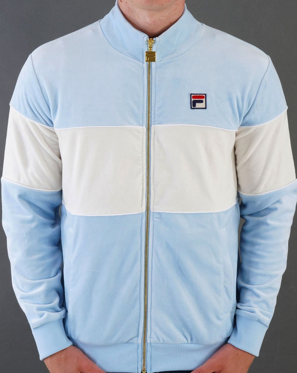 Fila Vintage Velours Trainingsjacke Himmelblau/Off-White