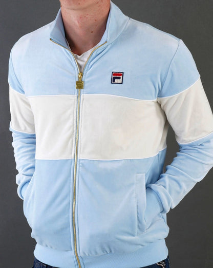Fila Vintage Velours Trainingsjacke Himmelblau/Off-White