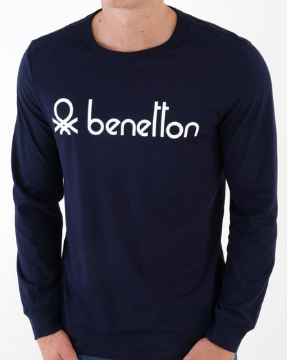 Benetton – T-Shirt mit großem Logo in Marineblau