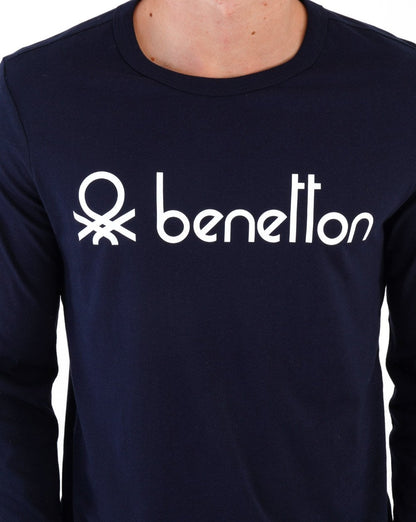 Benetton – T-Shirt mit großem Logo in Marineblau