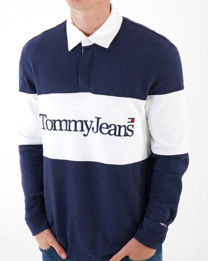 Tommy Jeans Rugby-Shirt im Farbblock-Design, Marineblau