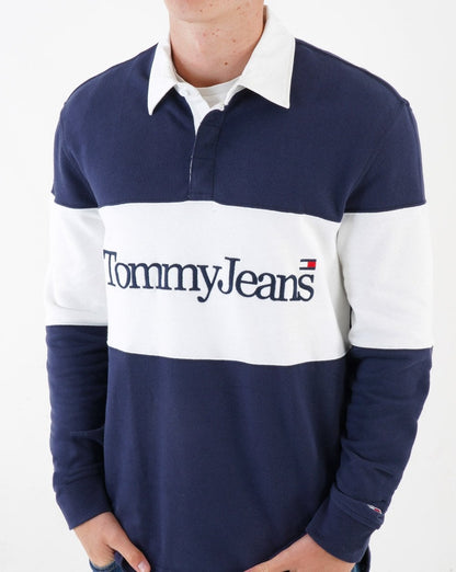 Tommy Jeans Rugby-Shirt im Farbblock-Design, Marineblau