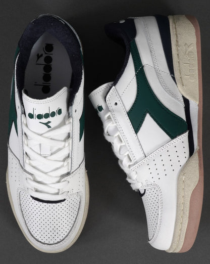 Diadora Davis Ledersneaker Weiß/Grün/Marineblau