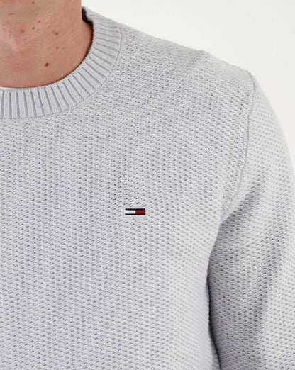 Tommy Jeans – Strukturierter Strickpullover in Silbergrau-Melange