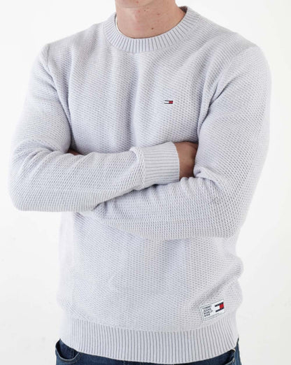 Tommy Jeans – Strukturierter Strickpullover in Silbergrau-Melange