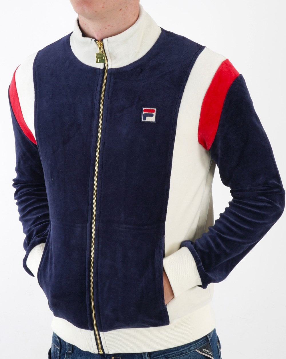 Fila Vintage Floyd Velours Trainingsjacke Marineblau/Off-White/Rot
