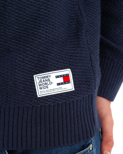 Tommy Jeans – Strukturierter Strickpullover in Marineblau