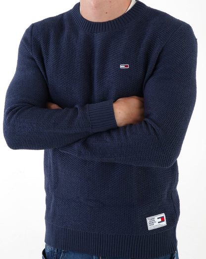 Tommy Jeans – Strukturierter Strickpullover in Marineblau