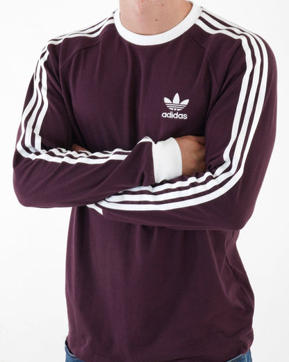 Adidas Originals 3-Streifen Langarm-T-Shirt Shadow Maroon