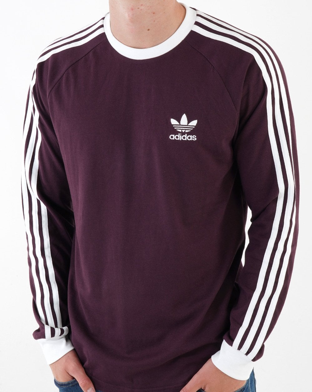 Adidas Originals 3 Stripes LS T Shirt Shadow Maroon
