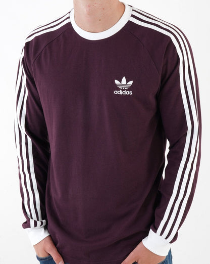 Adidas Originals 3-Streifen Langarm-T-Shirt Shadow Maroon