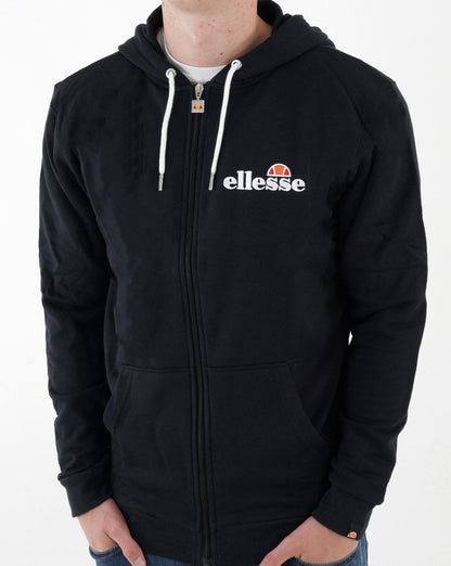 Ellesse – Kapuzenjacke mit durchgehendem Reißverschluss in Schwarz