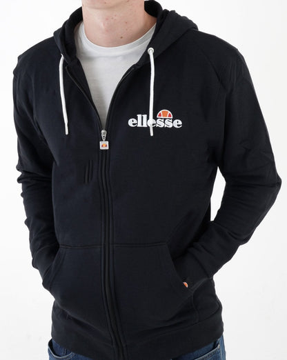 Ellesse – Kapuzenjacke mit durchgehendem Reißverschluss in Schwarz