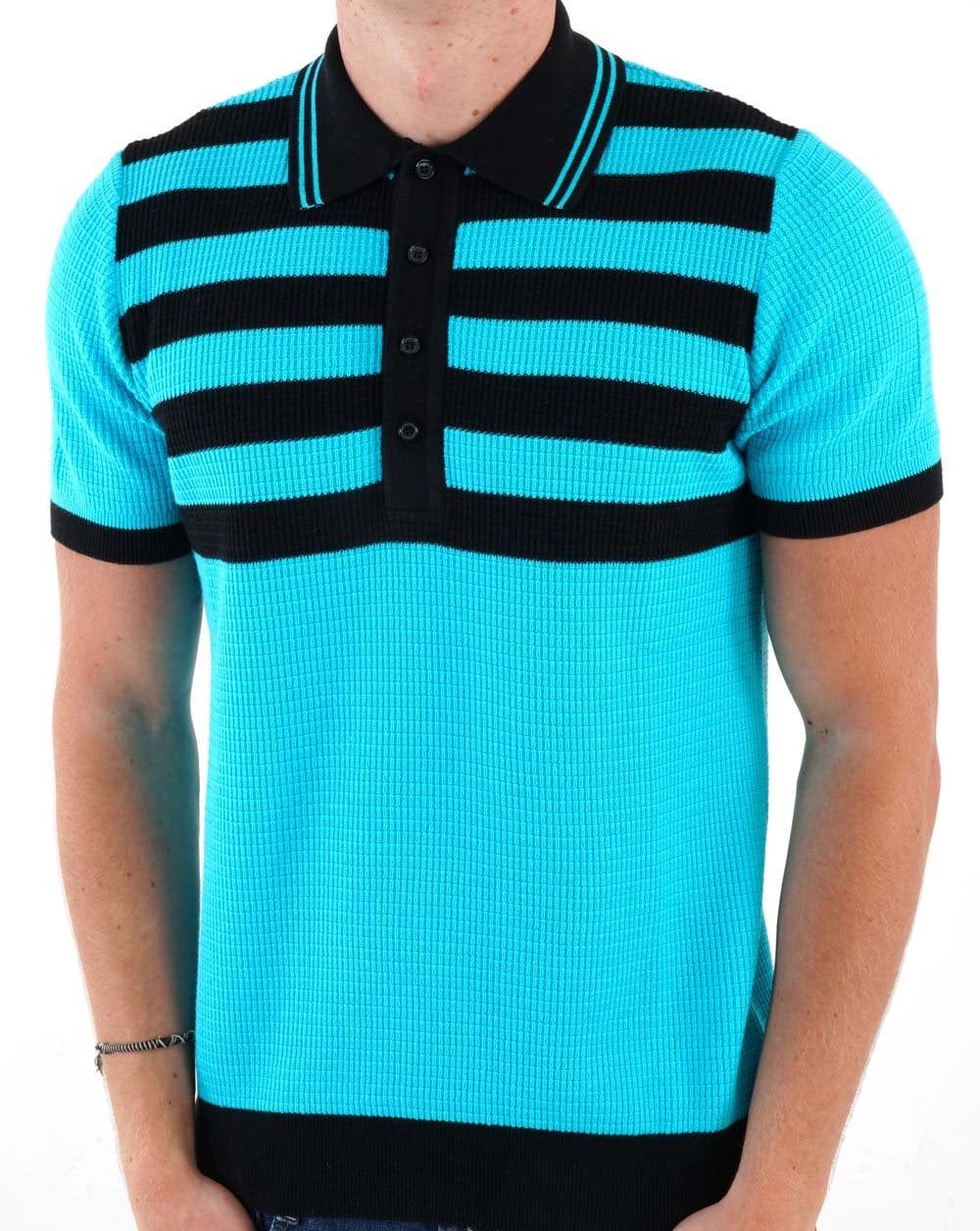 Ska & Soul 'Hall' Stripe Waffle Knit Polo Turquoise