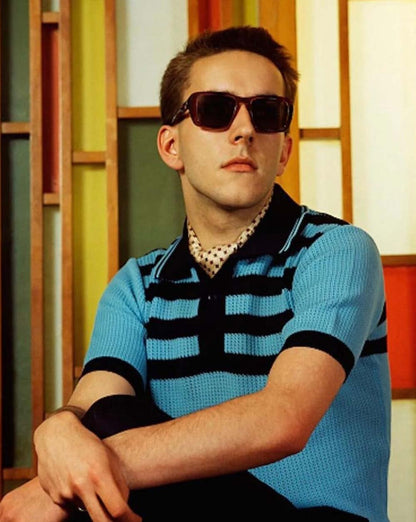 Ska &amp; Soul „Hall“ Poloshirt mit Streifen und Waffelstrick in Türkis