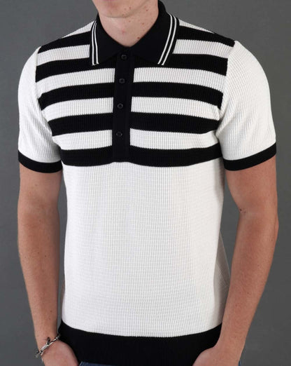 Ska &amp; Soul Poloshirt „Hall“ mit Streifen und Waffelmuster Ecru