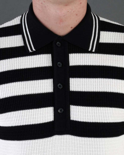 Ska &amp; Soul Poloshirt „Hall“ mit Streifen und Waffelmuster Ecru
