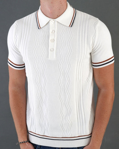 Ska &amp; Soul Pointelle Fine Gauge Polo Ecru