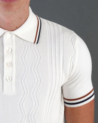 Ska &amp; Soul Pointelle Fine Gauge Polo Ecru
