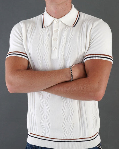 Ska &amp; Soul Pointelle Fine Gauge Polo Ecru