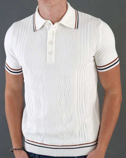 Ska &amp; Soul Pointelle Fine Gauge Polo Ecru