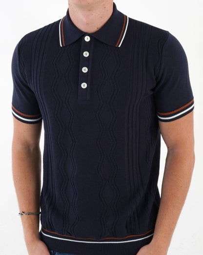 Ska &amp; Soul Pointelle Fine Gauge Polo Navy