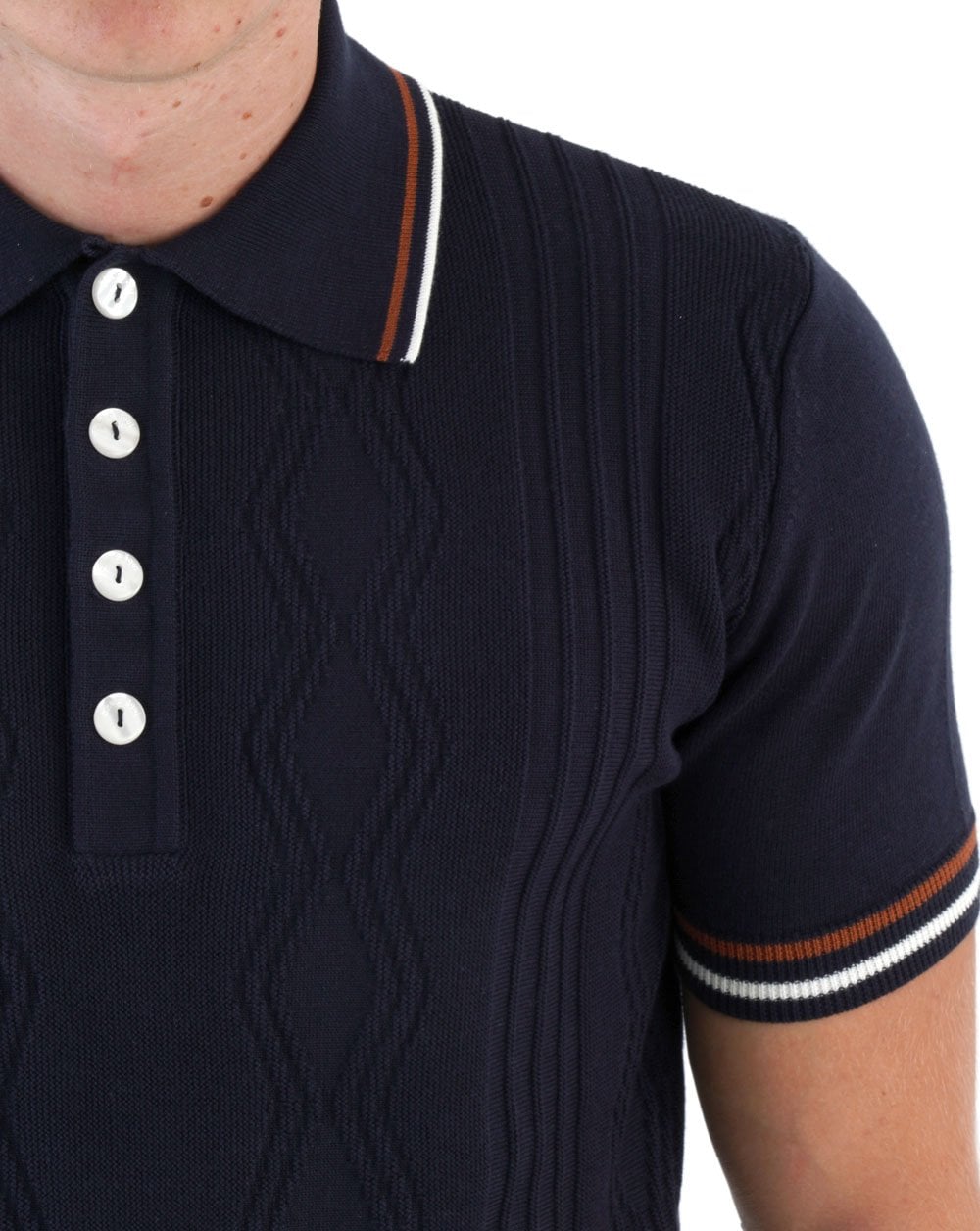 Ska & Soul Pointelle Fine Gauge Polo Navy