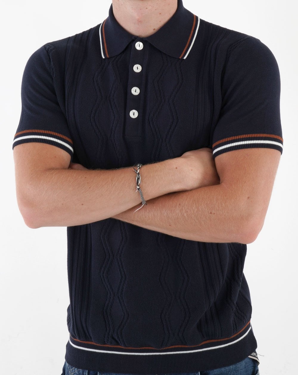 Ska &amp; Soul Pointelle Fine Gauge Polo Navy