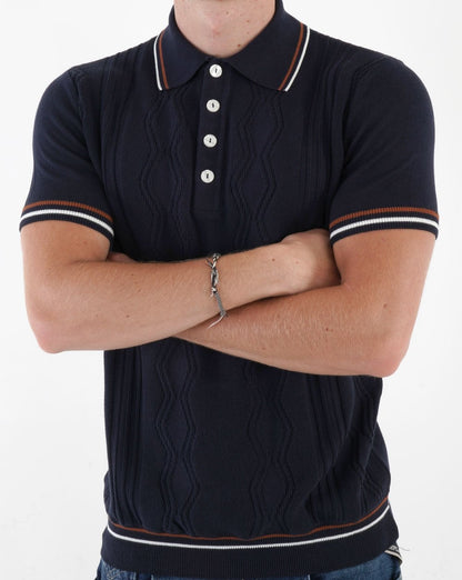 Ska &amp; Soul Pointelle Fine Gauge Polo Navy