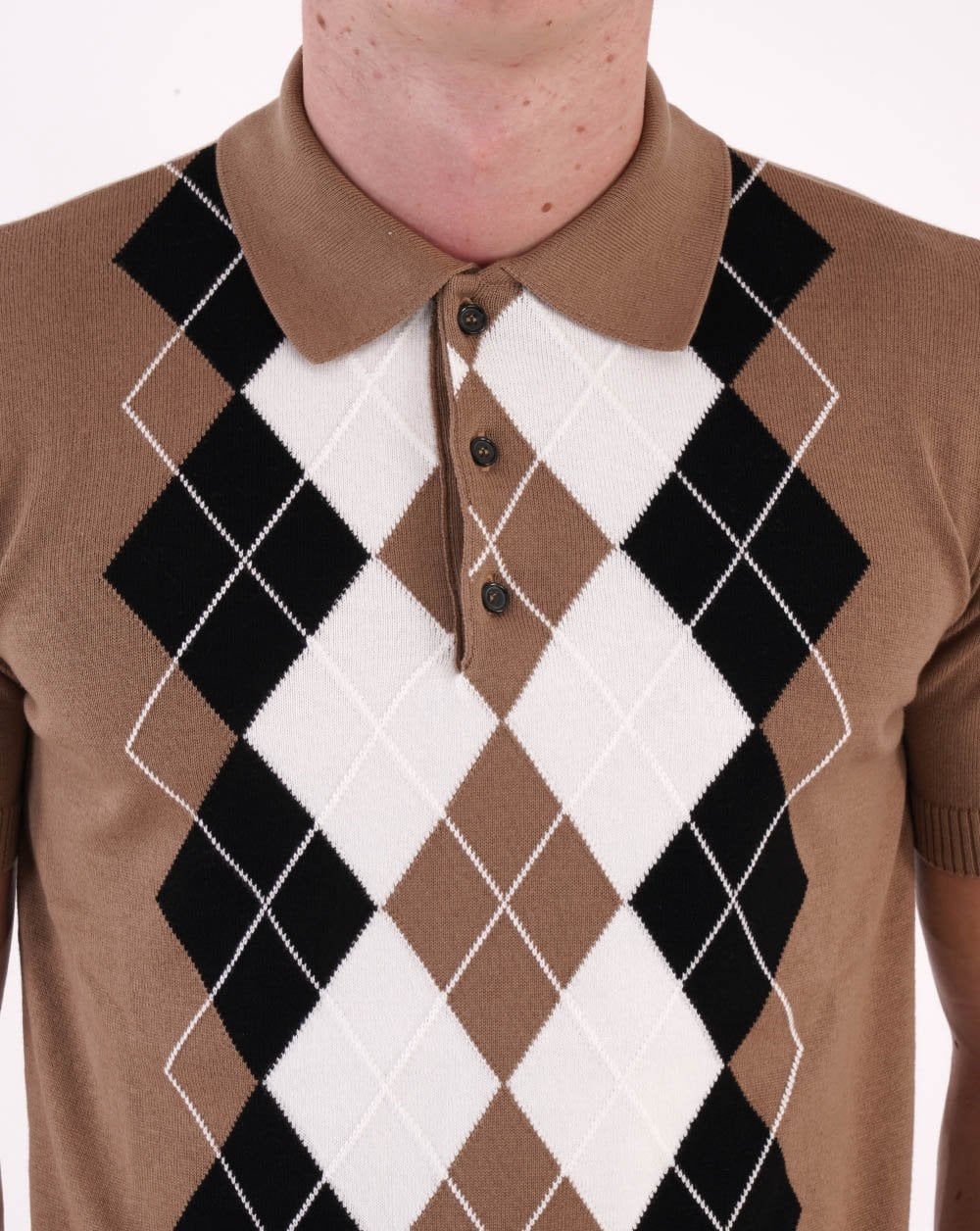 Trojan Argyle Feinstrick-Poloshirt Kamel