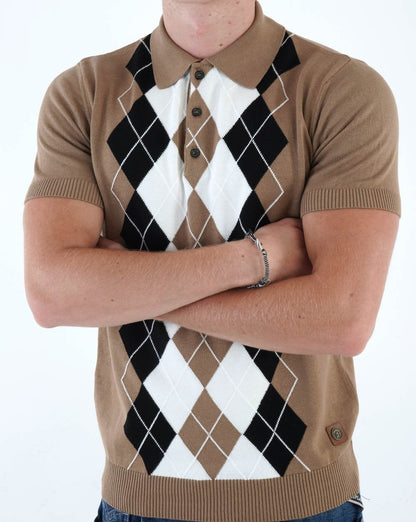 Trojan Argyle Feinstrick-Poloshirt Kamel