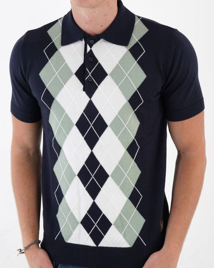 Trojan Argyle Feinstrick-Poloshirt Marineblau