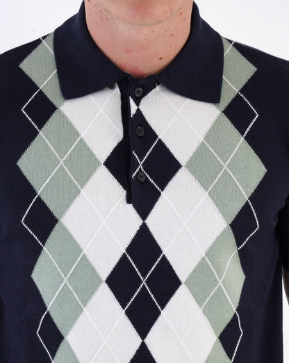 Trojan Argyle Feinstrick-Poloshirt Marineblau