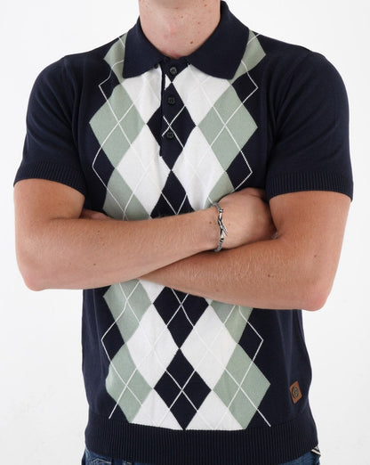 Trojan Argyle Feinstrick-Poloshirt Marineblau