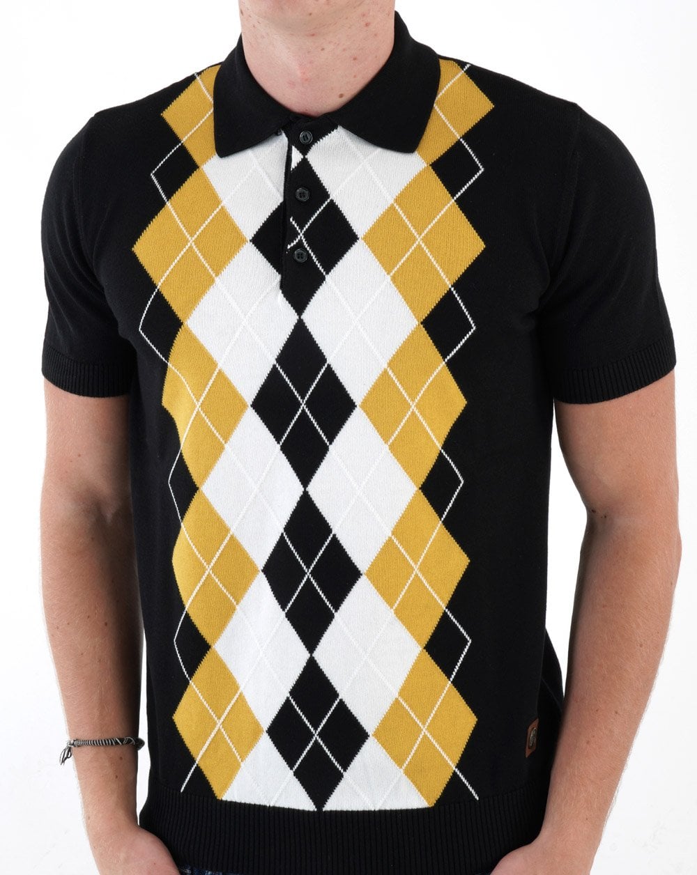Trojan Argyle Fine Knit Polo Black