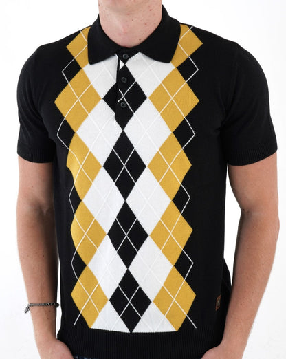 Trojan Argyle Feinstrick-Polo Schwarz
