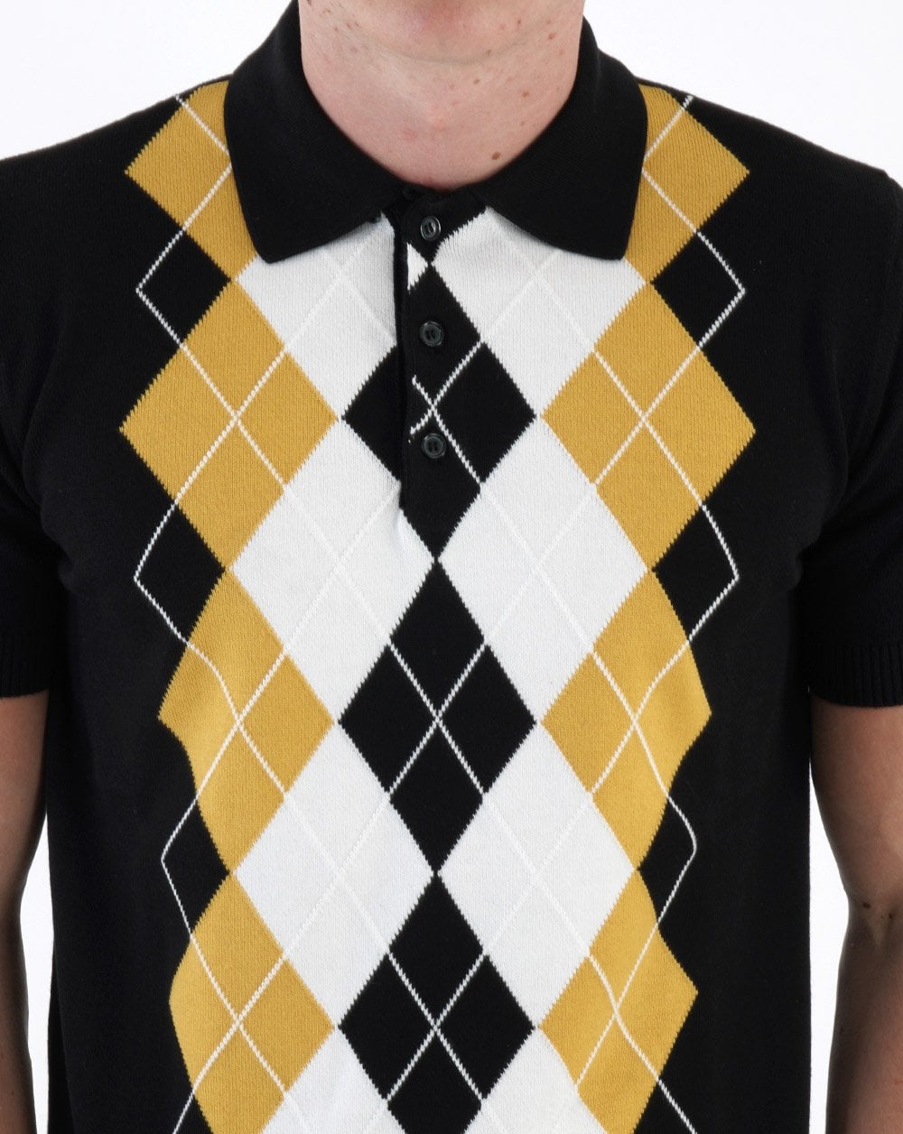 Trojan Argyle Feinstrick-Polo Schwarz