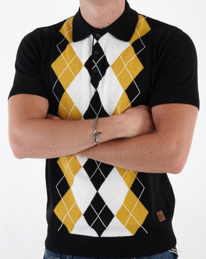 Trojan Argyle Feinstrick-Polo Schwarz