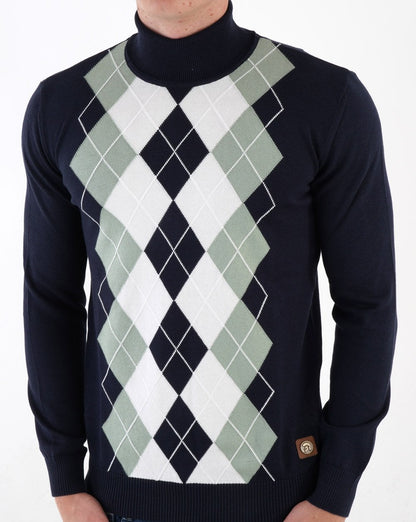Trojan Argyle-Strickrollkragenpullover Marineblau