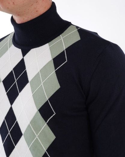 Trojan Argyle-Strickrollkragenpullover Marineblau
