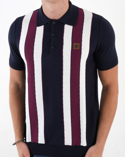 Trojan – Gestreiftes Strick-Poloshirt in Marineblau