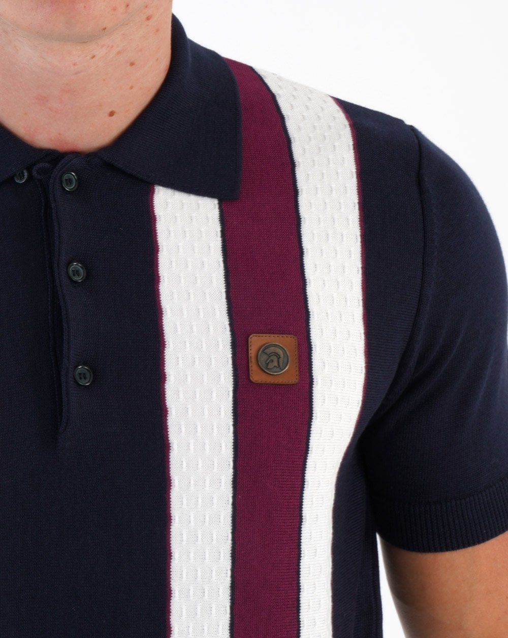 Trojan Stripe Knitted Polo Navy