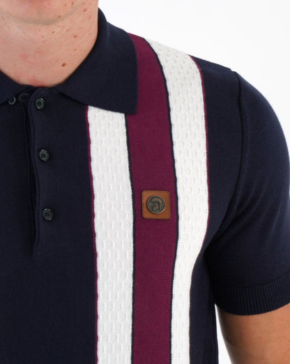 Trojan – Gestreiftes Strick-Poloshirt in Marineblau