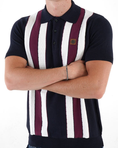 Trojan – Gestreiftes Strick-Poloshirt in Marineblau