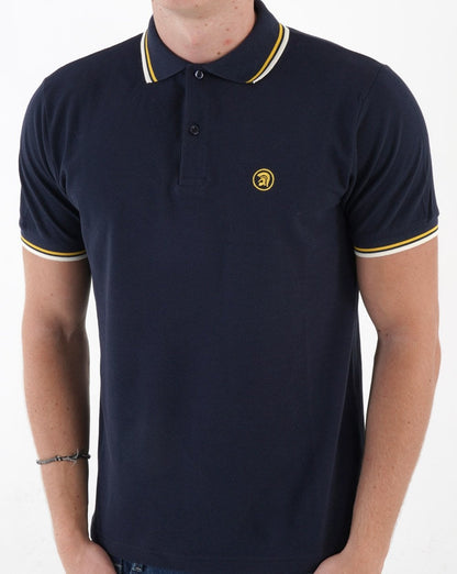 Trojan – Piqué-Poloshirt mit Doppelstreifen in Marineblau