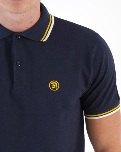 Trojan – Piqué-Poloshirt mit Doppelstreifen in Marineblau