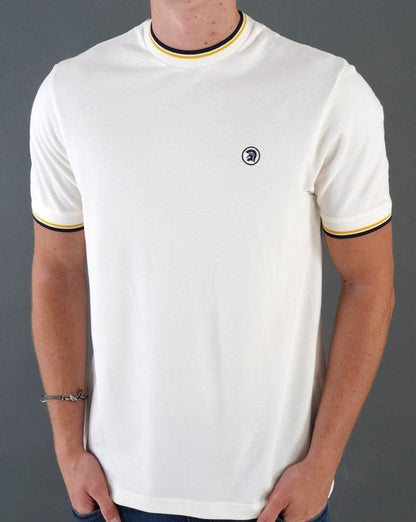 Trojan Piqué-T-Shirt mit Doppelstreifen, Ecru