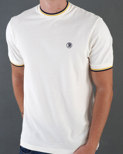 Trojan Piqué-T-Shirt mit Doppelstreifen, Ecru